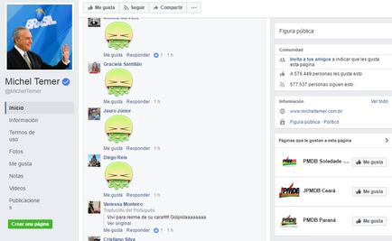 "Vomitan" sobre el perfil de Facebook del presidente Temer