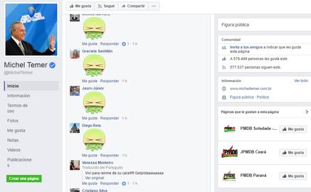 "Vomitan" sobre el perfil de Facebook del presidente Temer