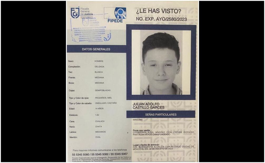 Buscan a Julián Adolfo, de 14 años; creen que adulto está involucrado en desaparición