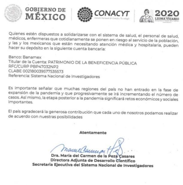 Conacyt pide donación voluntaria a miembros del Sistema Nacional de Investigadores