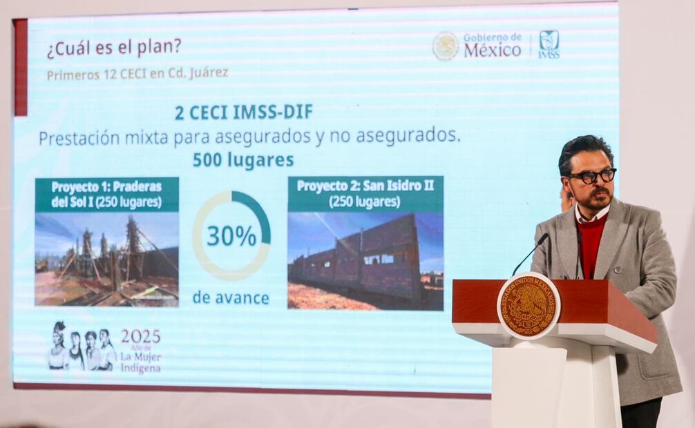 El director del Instituto Mexicano del Seguro Social (IMSS), Zoé Robledo, detalló que van a comenzar con la construcción de 12 centros educativos en Ciudad Juárez donde serán aceptados los niños desde los 43 días de nacidos y hasta los 4 años de su vida. Foto: Axel Sánchez / EL UNIVERSAL