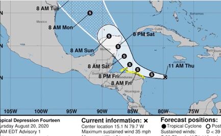 Emiten alerta verde en Quintana Roo ante depresión tropical 14