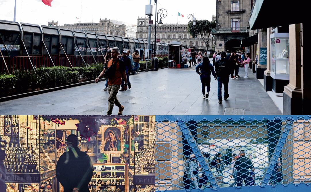 Desde febrero ha habido 26 marchas en las que los comercios del primer cuadro de la capital deben gastar en protección y seguridad extra. Fotos: Juan Boites y Osmar Alvarado / EL UNIVERSAL