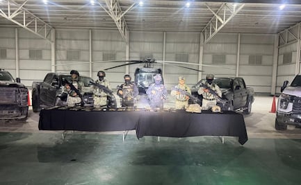Autoridades estatales y federales decomisan arsenal en Cerralvo, Nuevo León; hallan cuatro camionetas abandonadas 