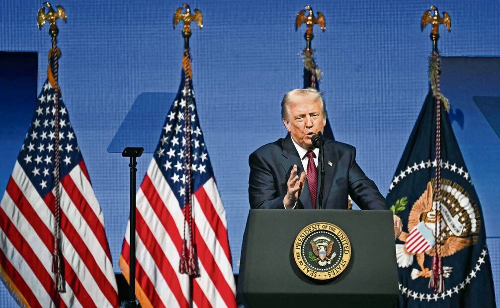 El presidente estadounidense, Donald Trump, ayer durante su discurso en el American Business Forum, en el Centro Kaseya de Miami. Foto: Chandan Khanna / AFP/ Archivo