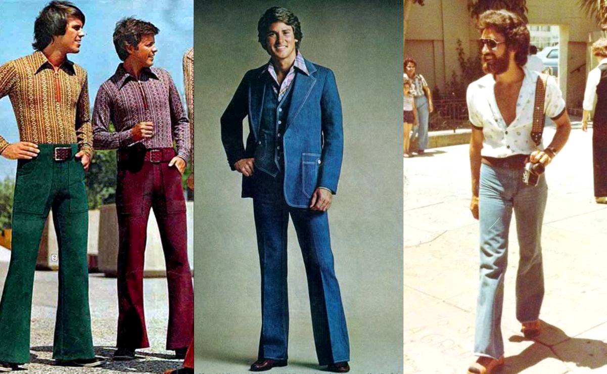 En la ropa casual de hombre también se veían conceptos como los cortes ajustados o los cuellos pronunciados. Una alternativa eran los trajes de mezclilla, que antes de ser urbanos fueron de diseñador. Imágenes: Pinterest.