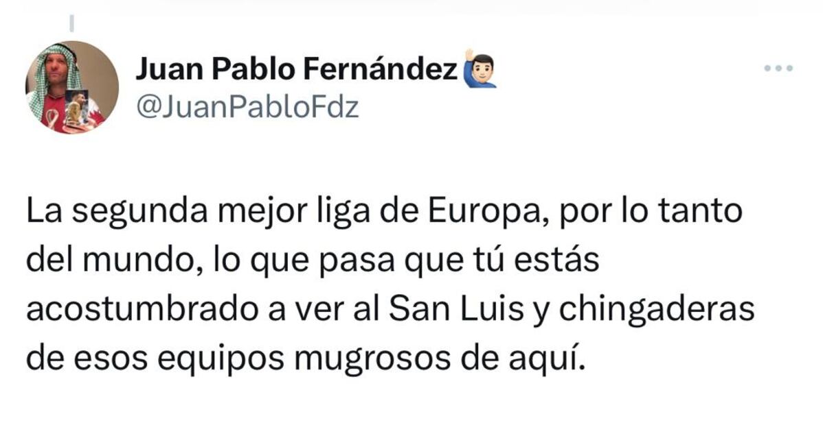 Tweet de Juan Pablo Fernández