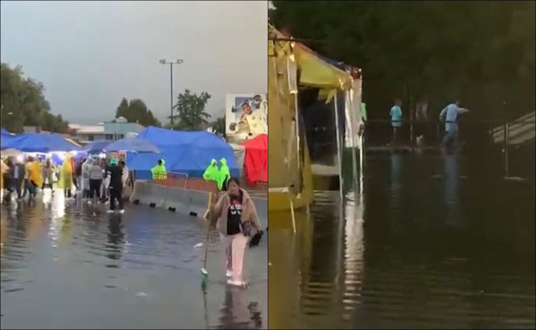 Fuerte lluvia provoca inundaciones en el Estadio Azteca antes del juego entre América y Cruz Azul / FOTO: ESPECIAL