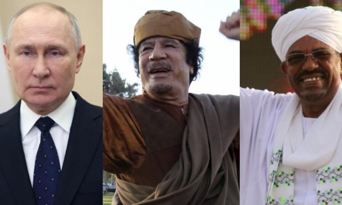 Vladimir Putin, Muammar Gaddafi y Omar al-Bashir. Foto: Archivo Particular