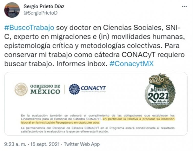 Bajo el hashtag #Buscotrabajo, científicos e investigadores denuncian incertidumbre laboral en Conacyt
