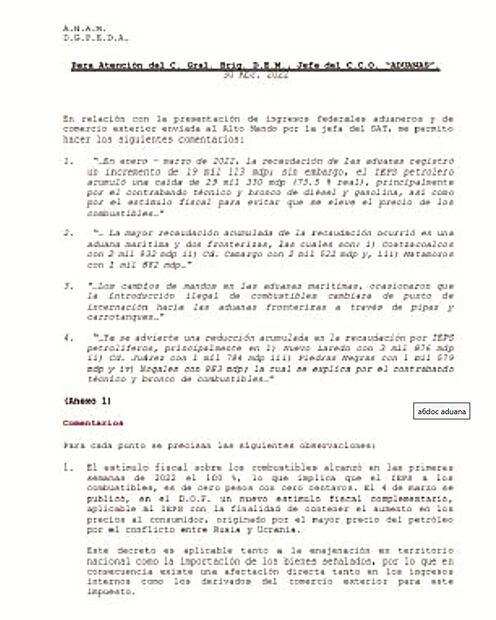Informes de la Secretaría de la Defensa Nacional (Sedena) expuestos en el hackeo de sus correos electrónicos, conocido como el caso Guacamaya Leaks, ligados al huachicol fiscal, y a los que tuvo acceso EL UNIVERSAL. Foto: Especial