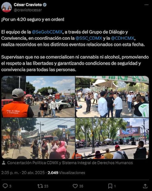 Autoridades capitalinas supervisan que no se venda marihuana ni alcohol en marcha, asegura César Cravioto. Foto: Captura de pantalla