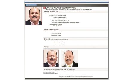 Interpol emite ficha roja para exgobernador César Duarte