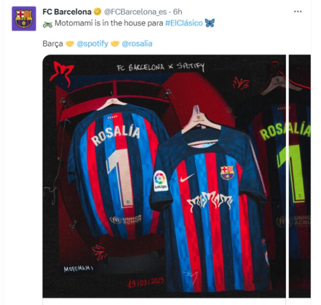 Barcelona lanza jersey especial de Rosalía y su “Motomami” para el Clásico Español