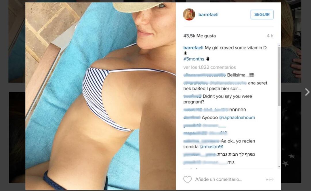 La pequeña que espera Rafaeli es producto de su matrimonio con el empresario israelí Adi Ezra. (FOTO de Instagram: barrefaeli)