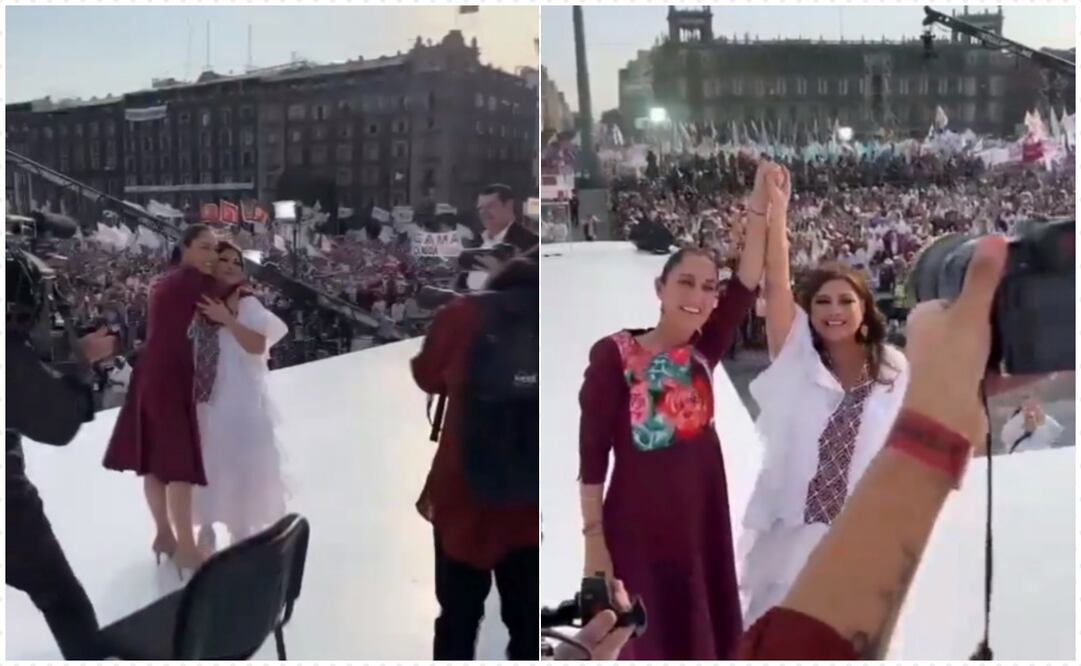 Clara Brugada, candidata de Morena a la Jefatura de Gobierno de la Ciudad de México, también estuvo presente en el mega mitín de arranque de campaña de Claudia Sheinbaum en el Zócalo capitalino. Foto: Captura de video