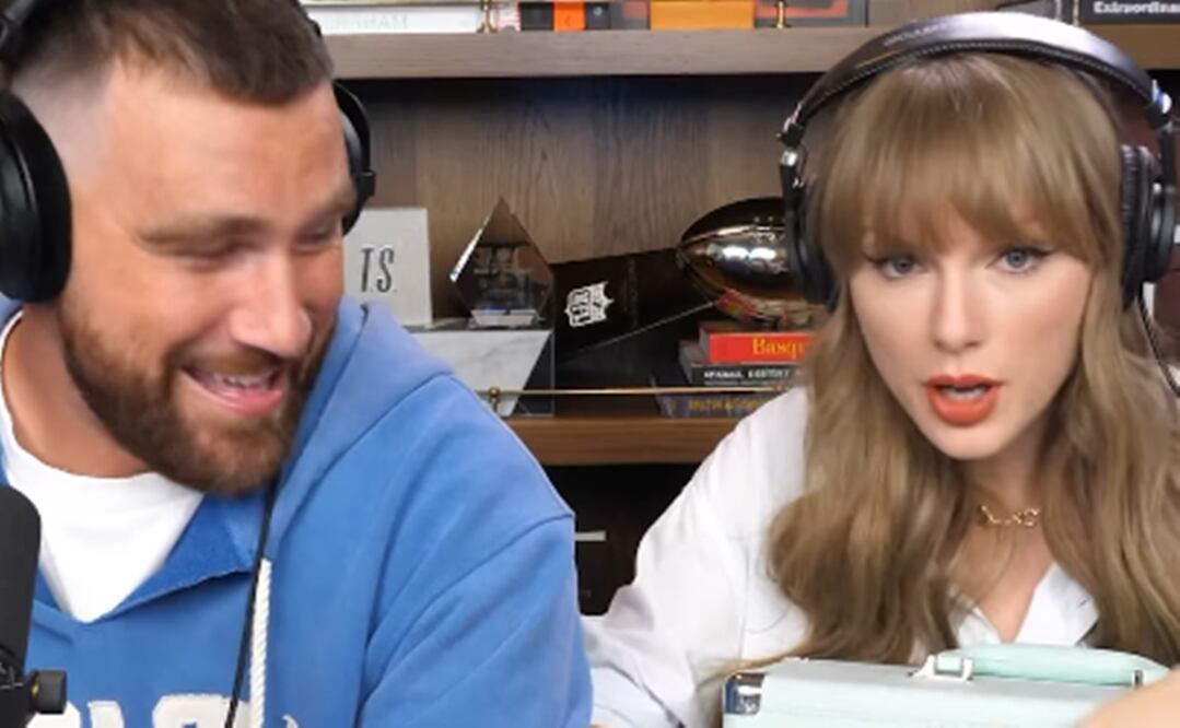 Taylor Swift anuncia así su nuevo disco, junto a su novio, el jugador de fútbol americano Travis Kelce. Foto: Captura de pantalla (New Heights)