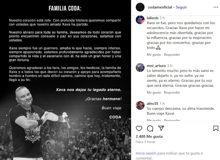 Muere Xava Drago, CODA se despide de él