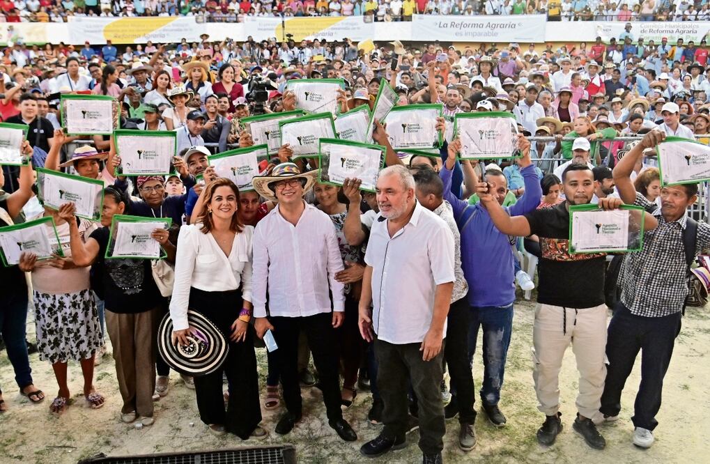 El mandatario colombiano Gustavo Petro durante el lanzamiento del Sistema Nacional de Reforma Agraria, en Sincelejo. Foto: EFE
