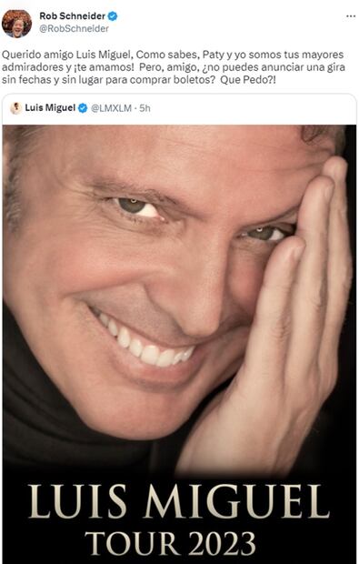 Rob Schneider se lanza contra Luis Miguel por anuncio de gira sin fechas ni lugares: "¡¿Qué ped...?!"
