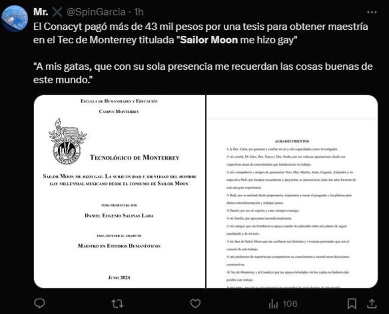 Una tesis del Tec de Monterrey ha generado una fuerte controversia en redes sociales. Foto: Captura de pantalla en X