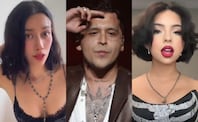 ¿Le regaló su collar Aseguran que violinista presume mismo collar que Nodal “Se repite la historia”, dicen en redes. Foto: Tomada de TikTok @esmeralda.canape / Carlos Mejía / El Universal / Tiktok @angelaaguilar_