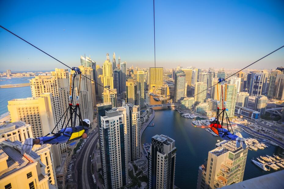 Te lanzarás como "Superman" desde 170 metros de altura en los cielos de Dubai Marina. Foto: FB XLine