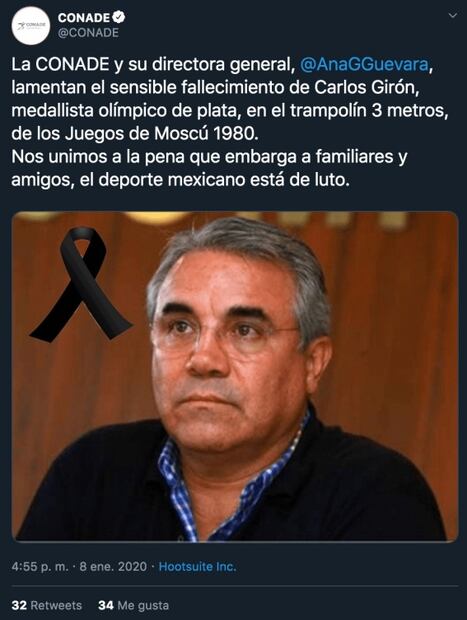 Carlos Girón, con signos vitales; Conade falla al anunciar su muerte