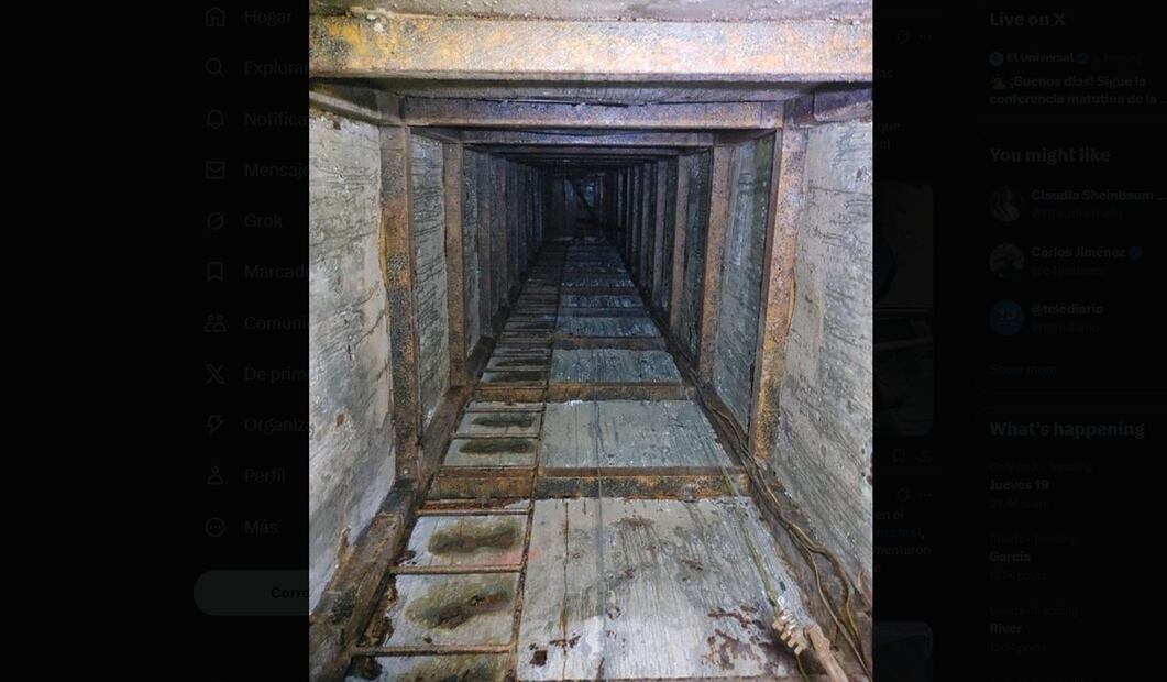 Localizaron un túnel de aproximadamente 600 metros de longitud en Tijuana, que conectaba a México con Estados Unidos y era utilizado para el trasiego de drogas. Foto: @OHarfuch