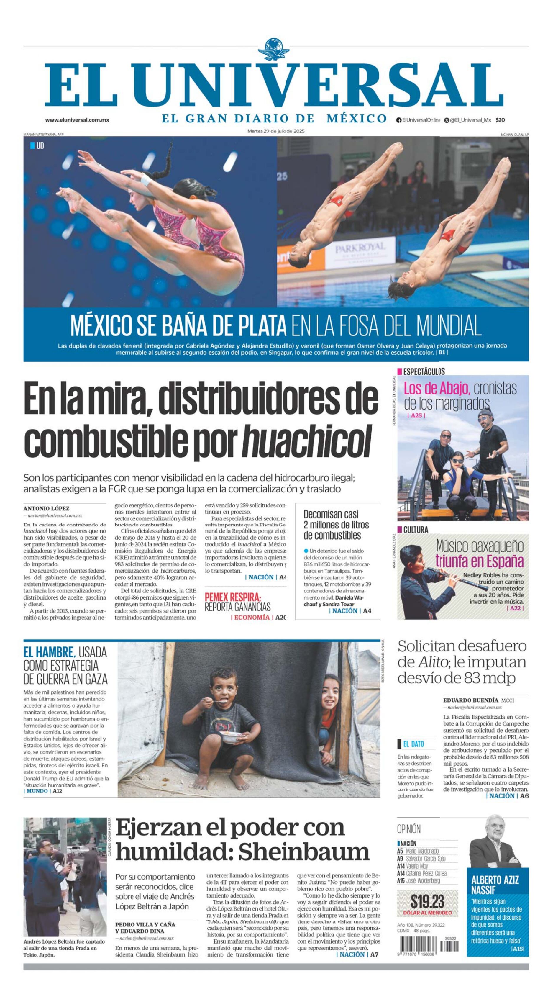 Portada impresa del 29 de julio de 2025
