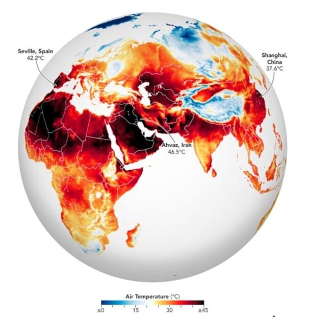 NASA publica mapa de los países más calientes del mundo; rompen récord de temperatura 