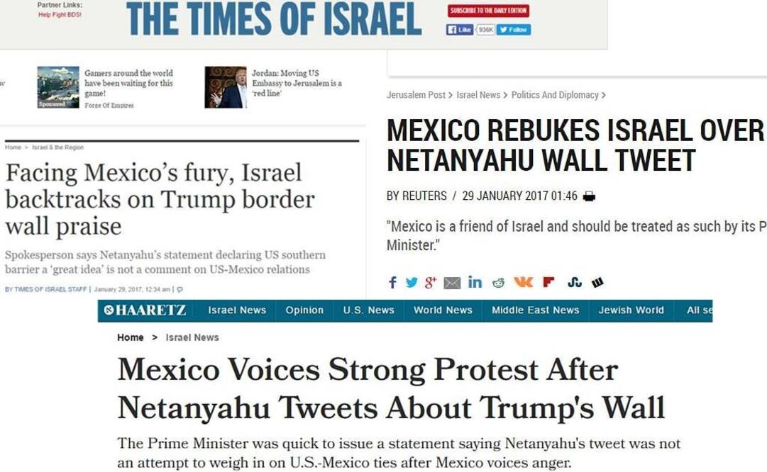 Prensa israelí: México reprende a Jerusalén por tuit de Netanyahu sobre muro