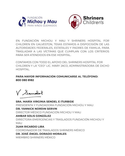 Comunicado de la Fundación Michou y Mau en redes sociales respecto al traslado de menores a EU para recibir atención médica. Foto: X @michouymau