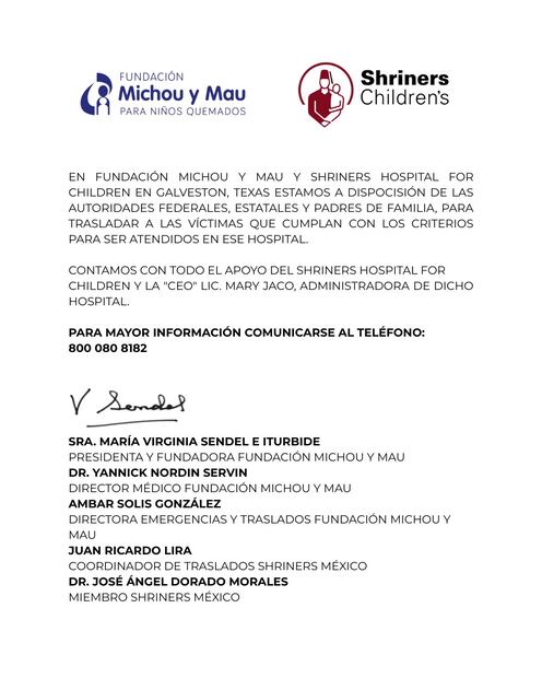 Comunicado de la Fundación Michou y Mau en redes sociales respecto al traslado de menores a EU para recibir atención médica. Foto: X @michouymau