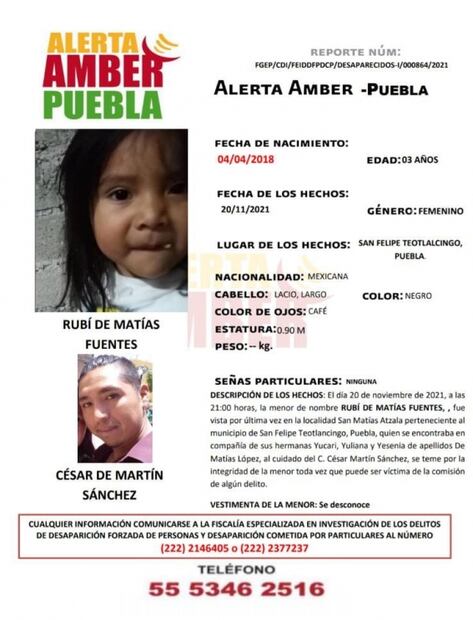 Activan la Alerta Amber para localizar a cuatro hermanitas sustraídas ilegalmente por su padre en Puebla