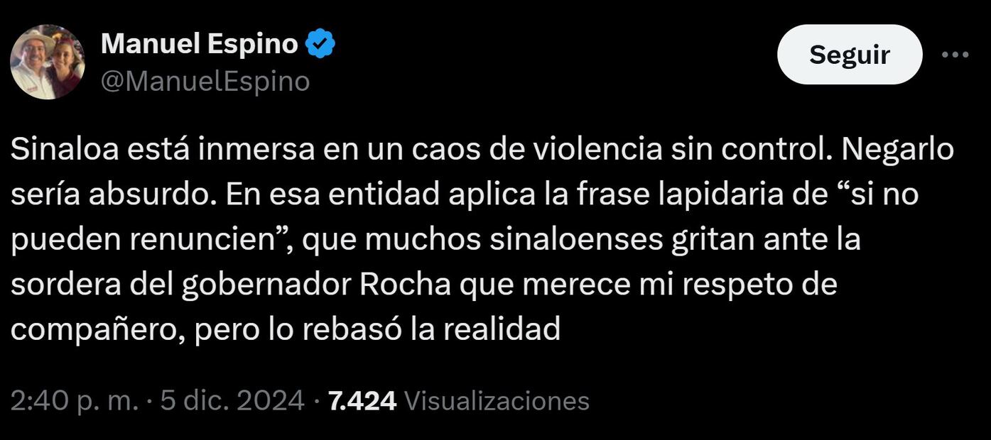 Manuel Espino se lanza contra Rubén Rocha. Foto: Captura de pantalla