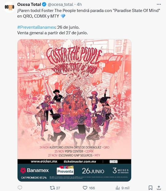 La banda Foster The People regresa a México. Foto: @ocesatotal (X)