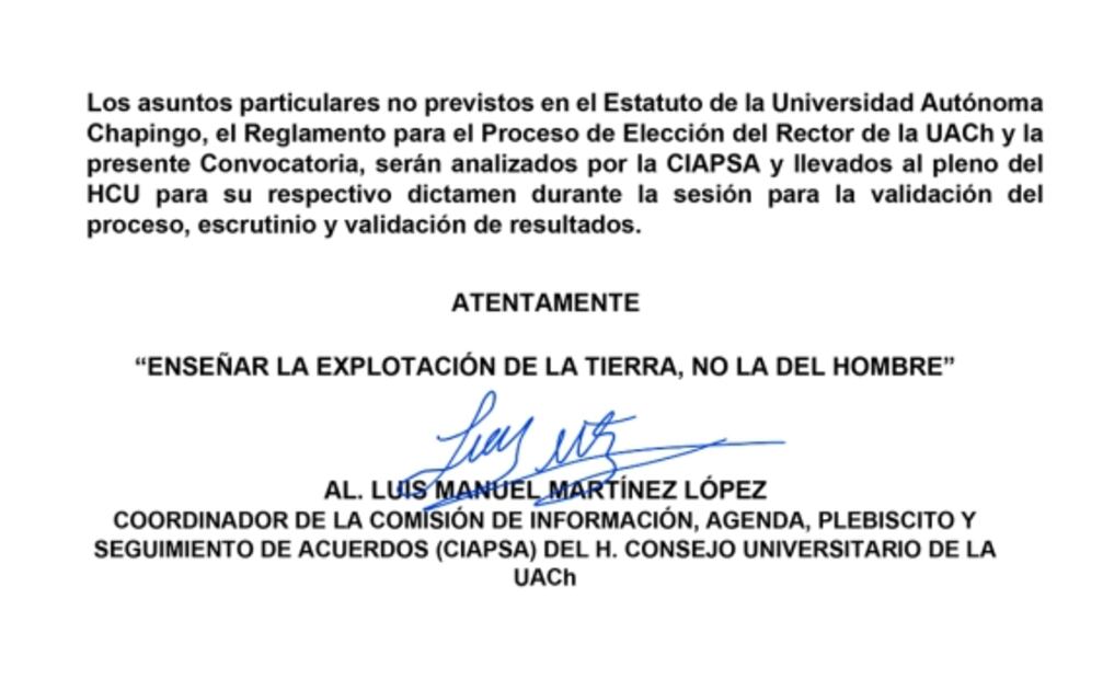 Convocatoria Rector 2023-2027, Universidad Autónoma Chapingo