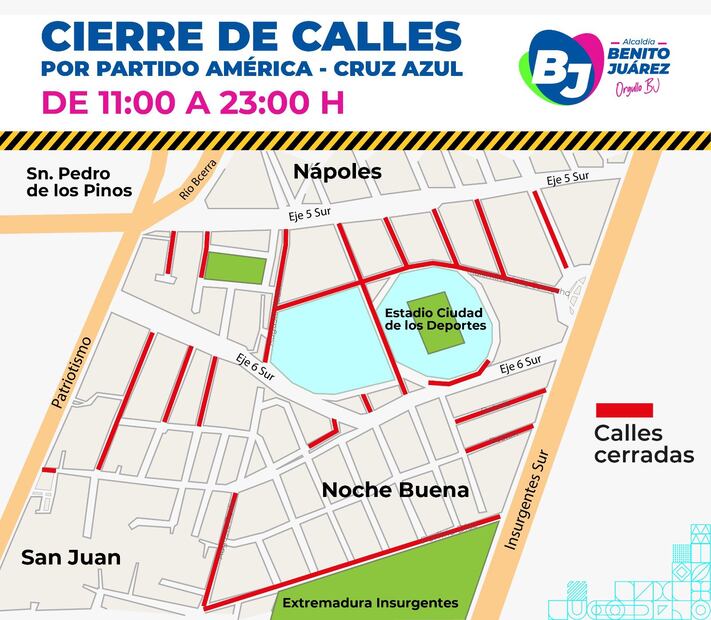 Calles cerradas por partido Cruz Azul vs América. Foto: Especial