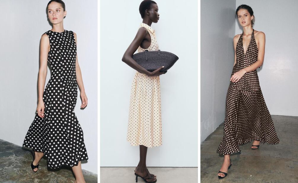 Vestidos negro y marrón, de Zara. Al centro, un modelo camisero de Mango. Foto: Especial. Zara y Mango