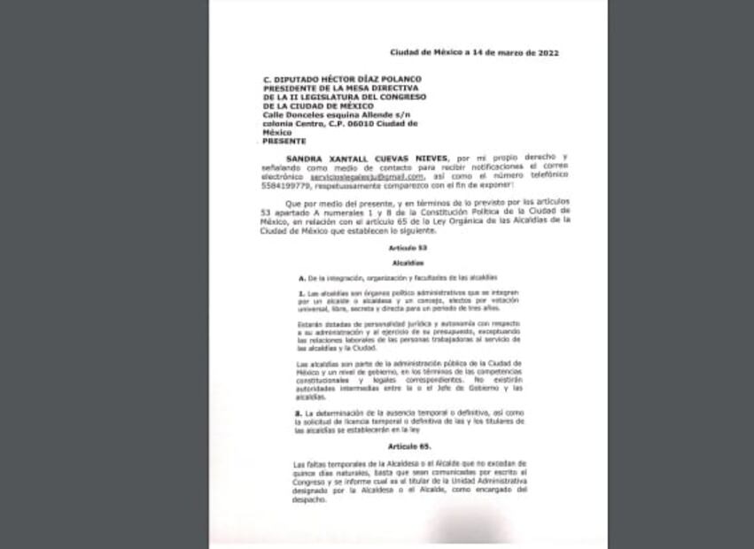 Sandra Cuevas pide licencia por 15 días, pese a estar suspendida como alcaldesa de Cuauhtémoc
