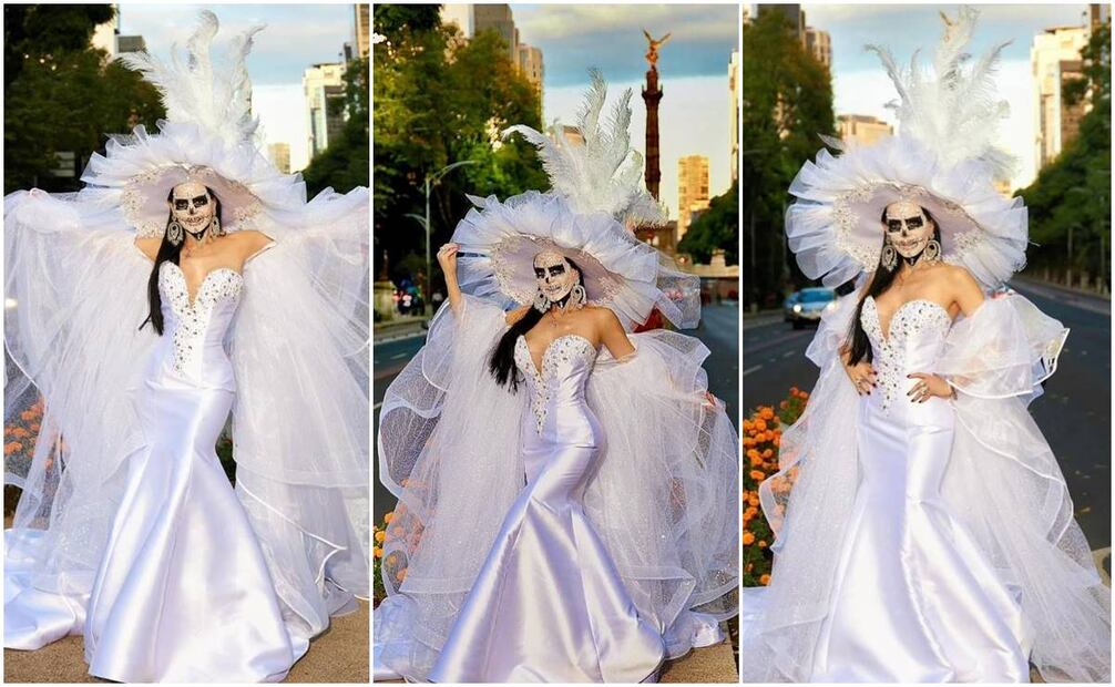 Maribel Guardia se luce como Catrina blanca en Paseo de la Reforma.