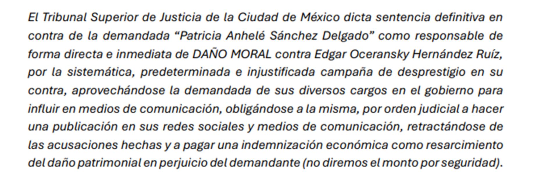 Fragmento del comunicado de prensa de Edgar Oceransky.