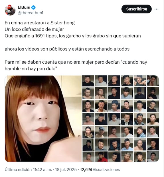 Una publicación viral del caso de Sister Hong que está circulando en redes sociales. Foto: X