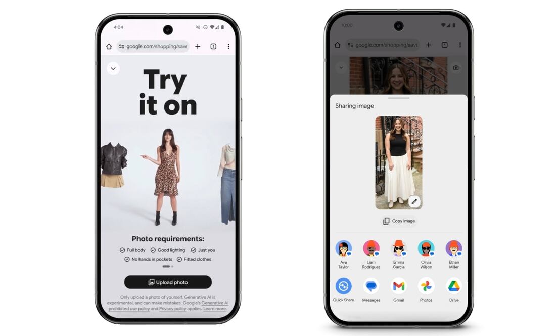 ¿No sabes qué ponerte? Google lo prueba por ti con ayuda de la IA. Imagen: Google