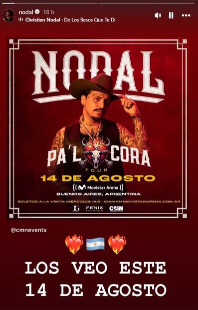 Christian Nodal tenía programado un concierto en Argentina, tierra natal de su expareja Julieta, mejor conocida como Cazzu.