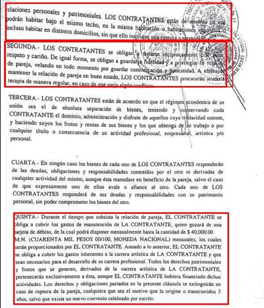 Relación por 3 años y una mensualidad de 40 mil pesos, el contrato que firmó Yrma Lydya con su ex