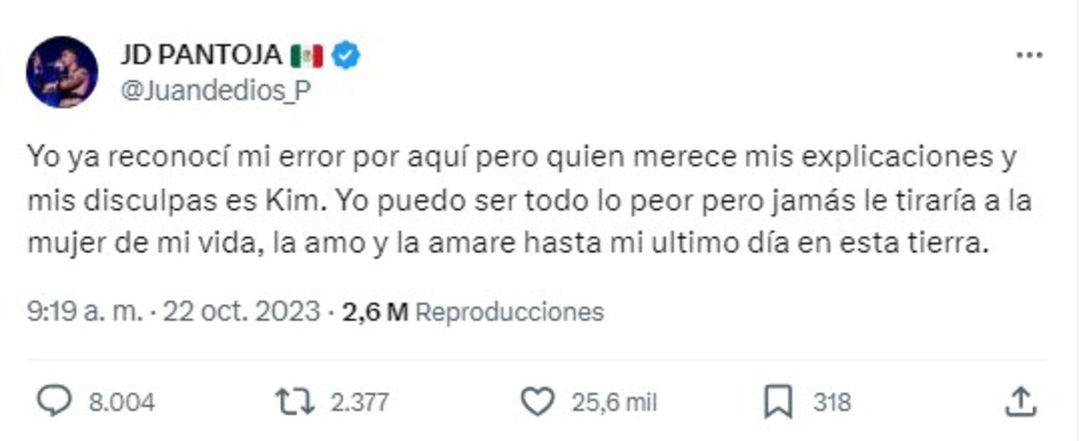 Juan de Dios Pantoja acepta infidelidad a Kim Loaiza. / Foto: Twitter