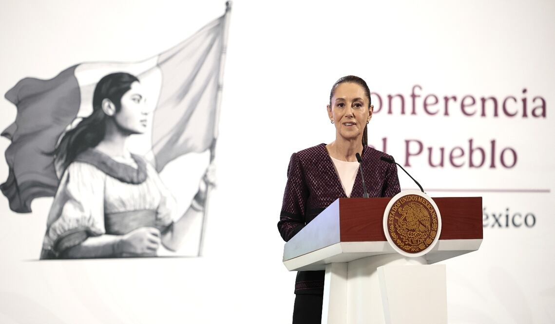 La presidenta Claudia Sheinbaum durante la mañanera del 2 de mayo de 2025. Foto: EFE