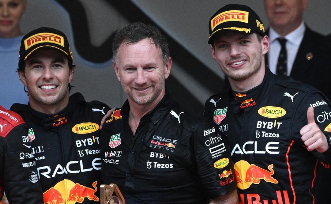 Checo Pérez, Christian Horner y Max Verstappen - FOTO: Especial